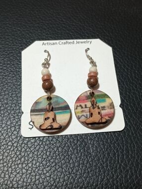 Handmade Yoga Meditation Earrings | Coconut Wood | Sterling Silver 925 Hooks
